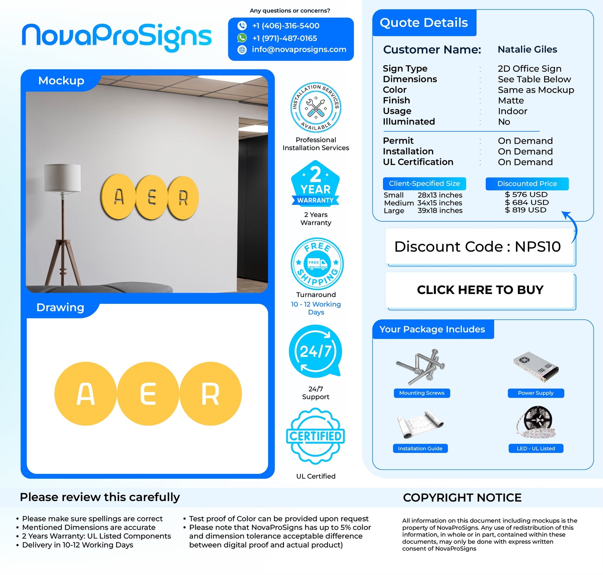 Custom 2D Office Sign for Natalie Giles - Nova Pro Signs