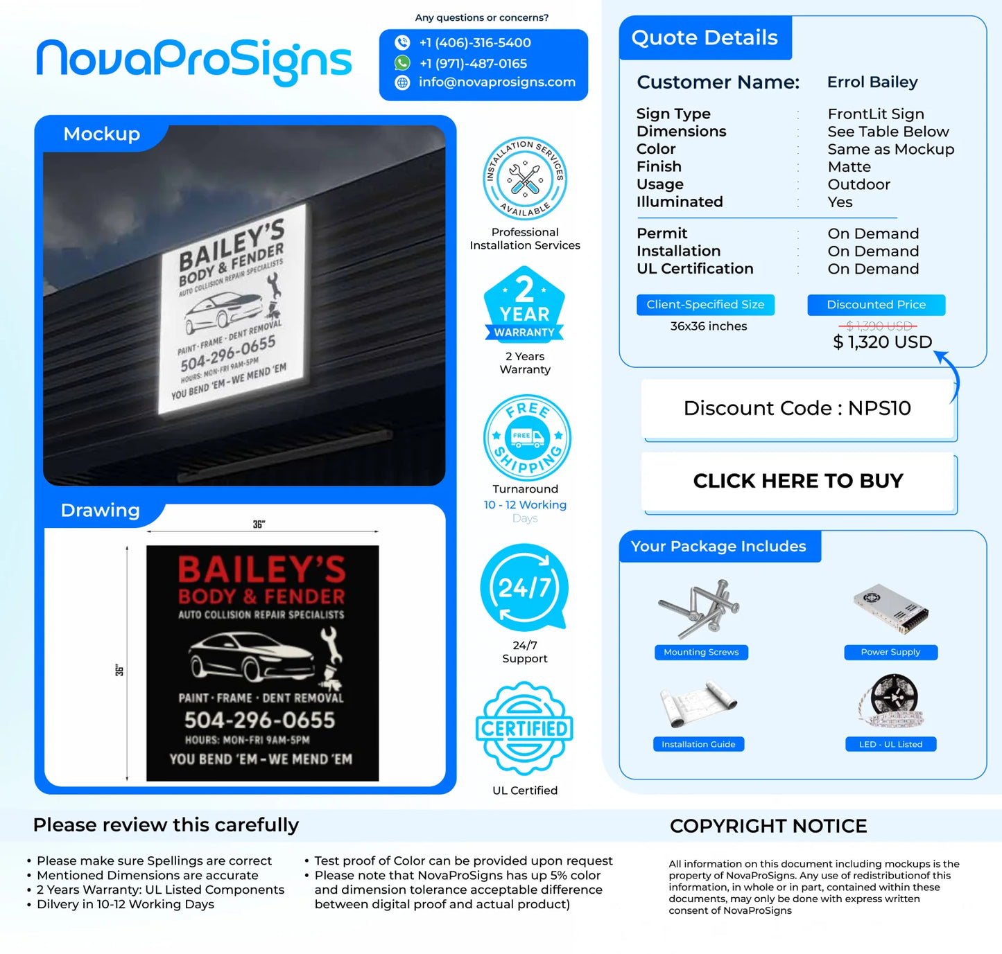 Custom Business Sign For Errol Bradley 36x36 - Nova Pro Signs