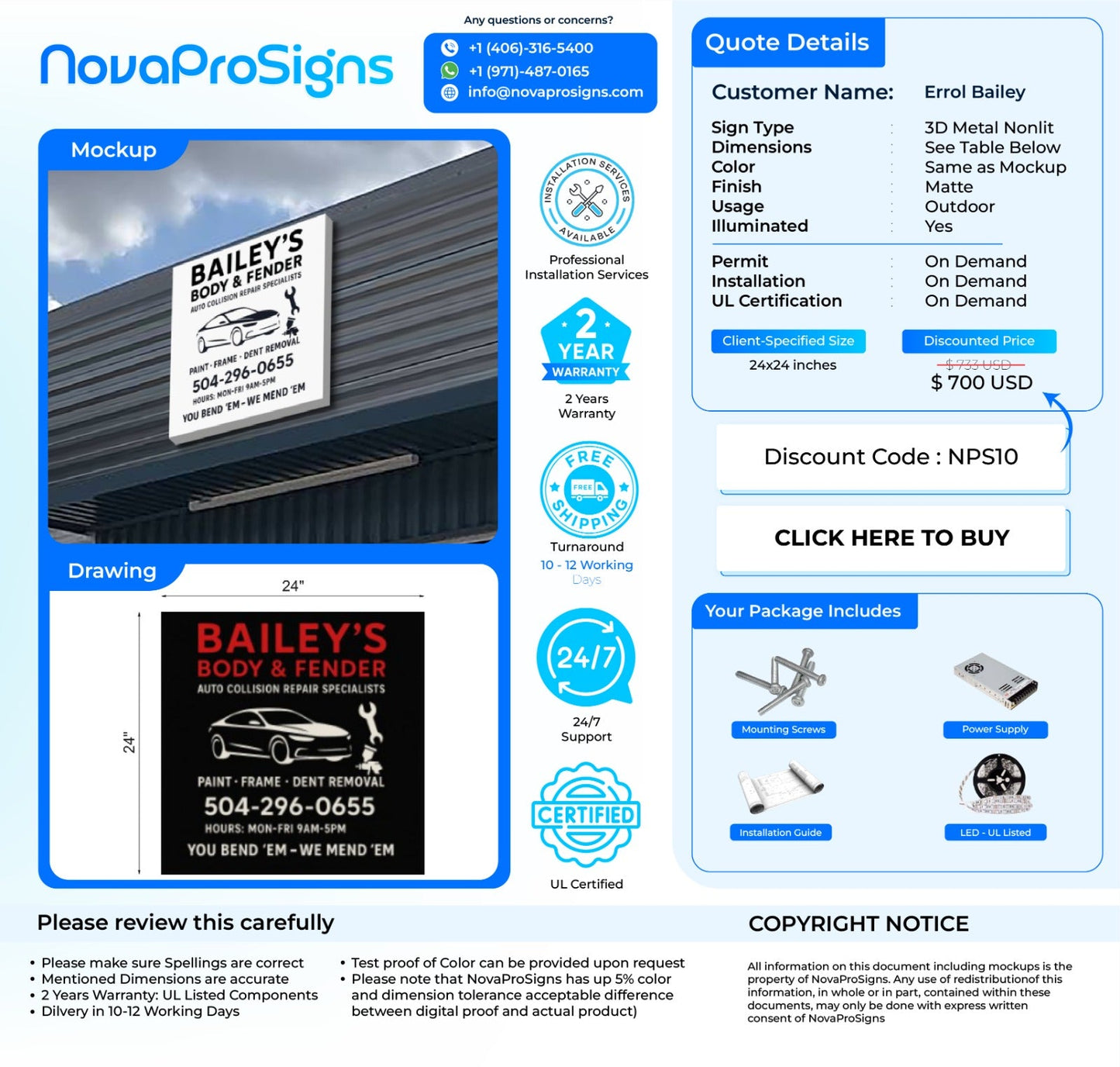 Custom Business Sign For Errol Bradley - Nova Pro Signs
