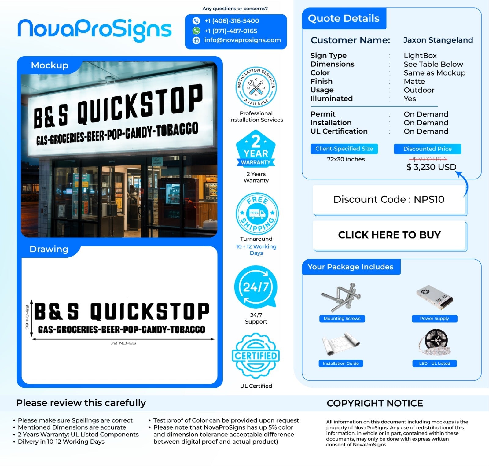 Custom Business Sign For Jaxon Stangeland - Nova Pro Signs