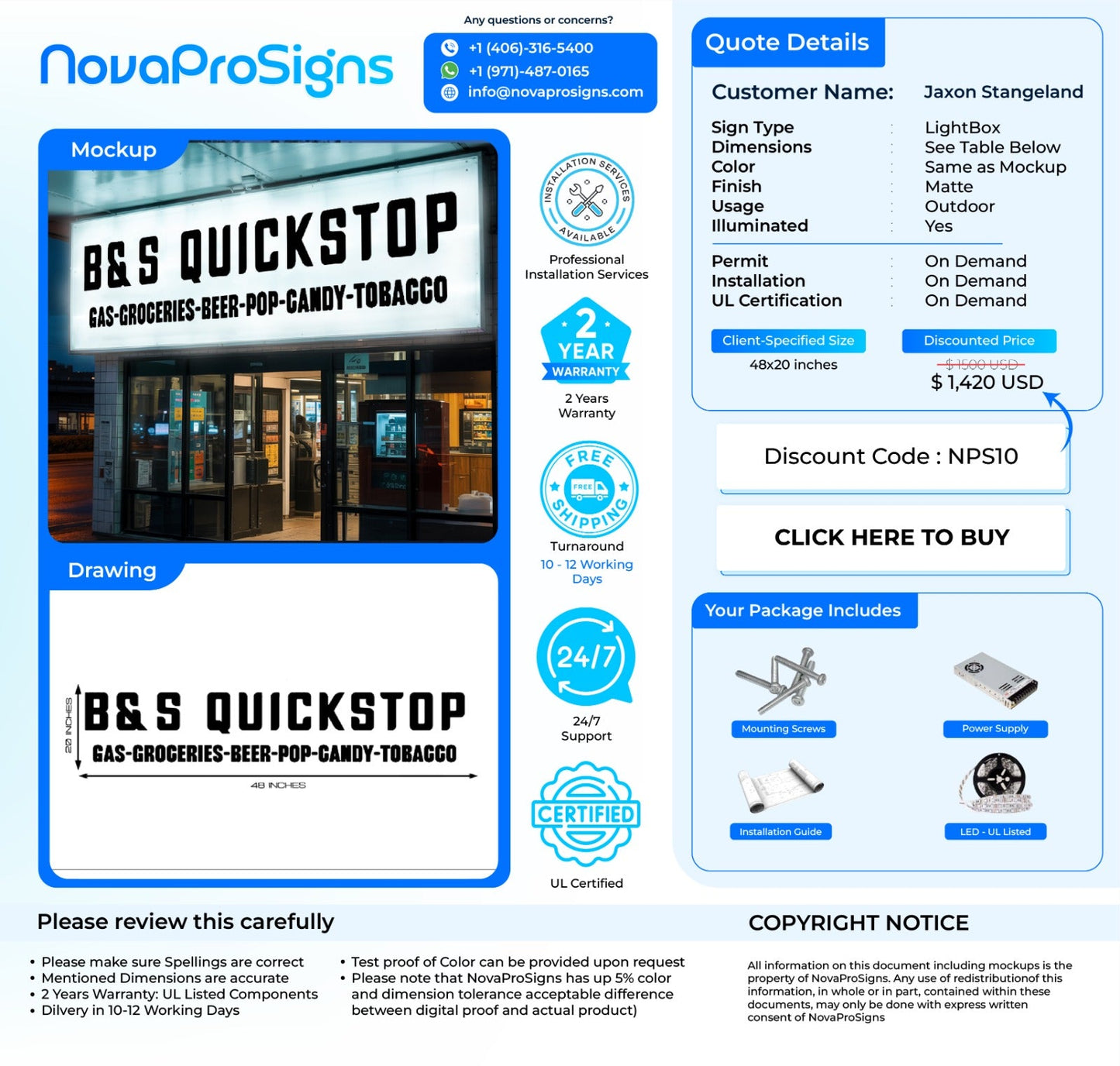 Custom Business Sign For Jaxon Stangeland - Nova Pro Signs