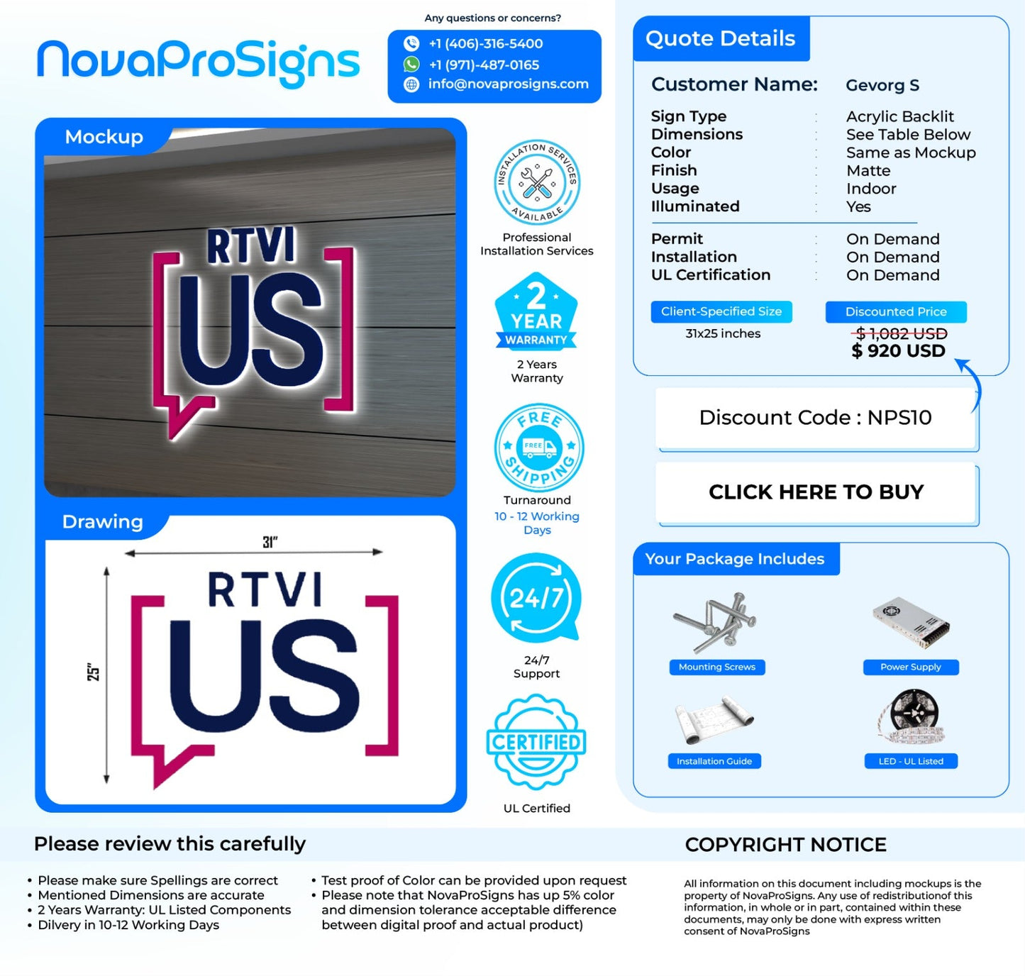 Custom Indoor Acrylic Backlit Business Sign for Gevorg S - Nova Pro Signs