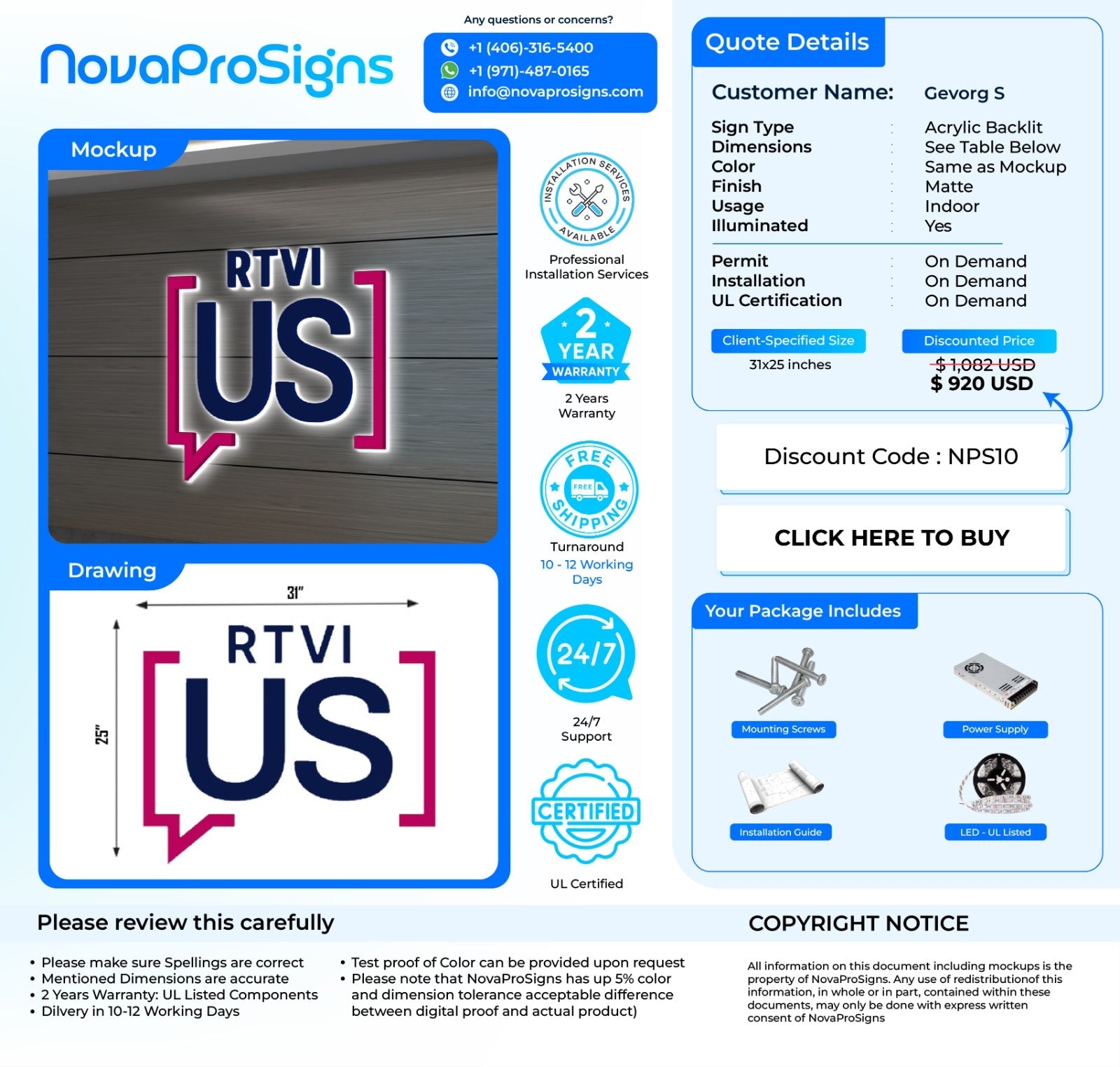 Custom Indoor Acrylic Backlit Business Sign for Gevorg S - Nova Pro Signs