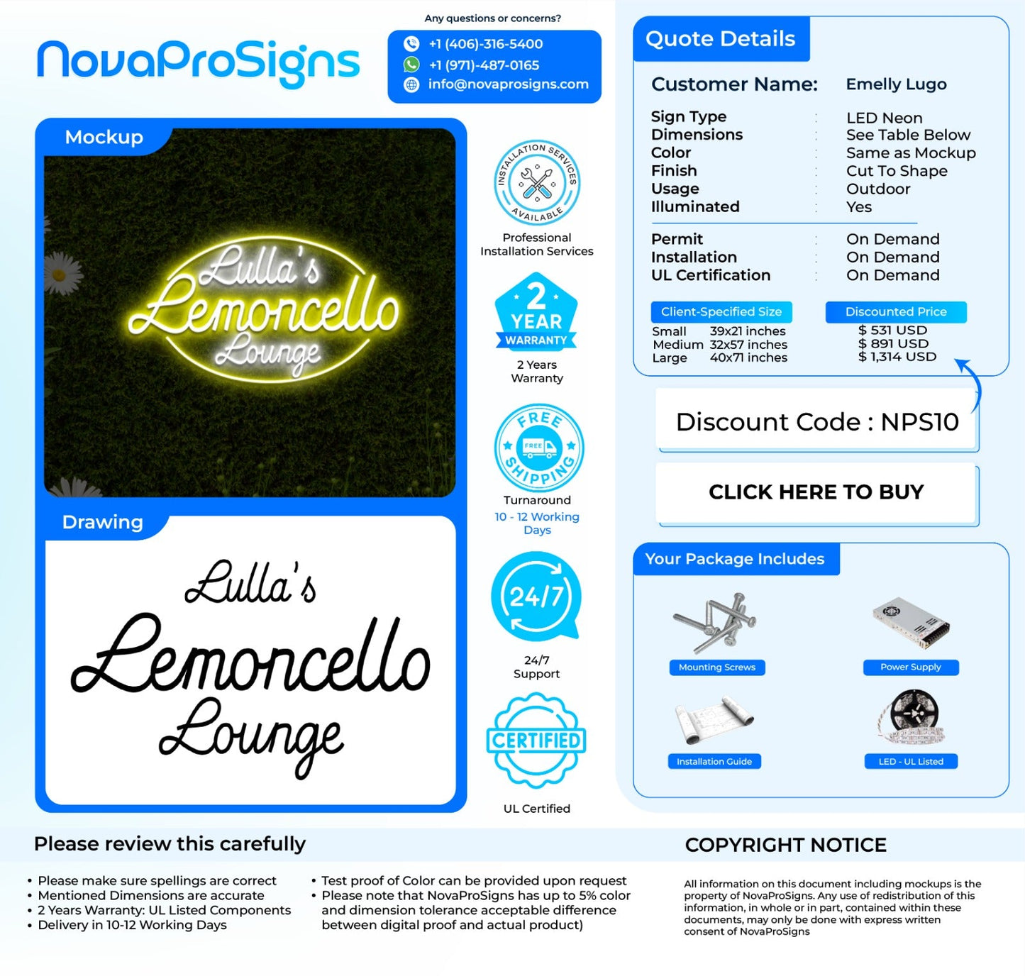 Custom LED Neon Sign for Emelly Lugo - Nova Pro Signs