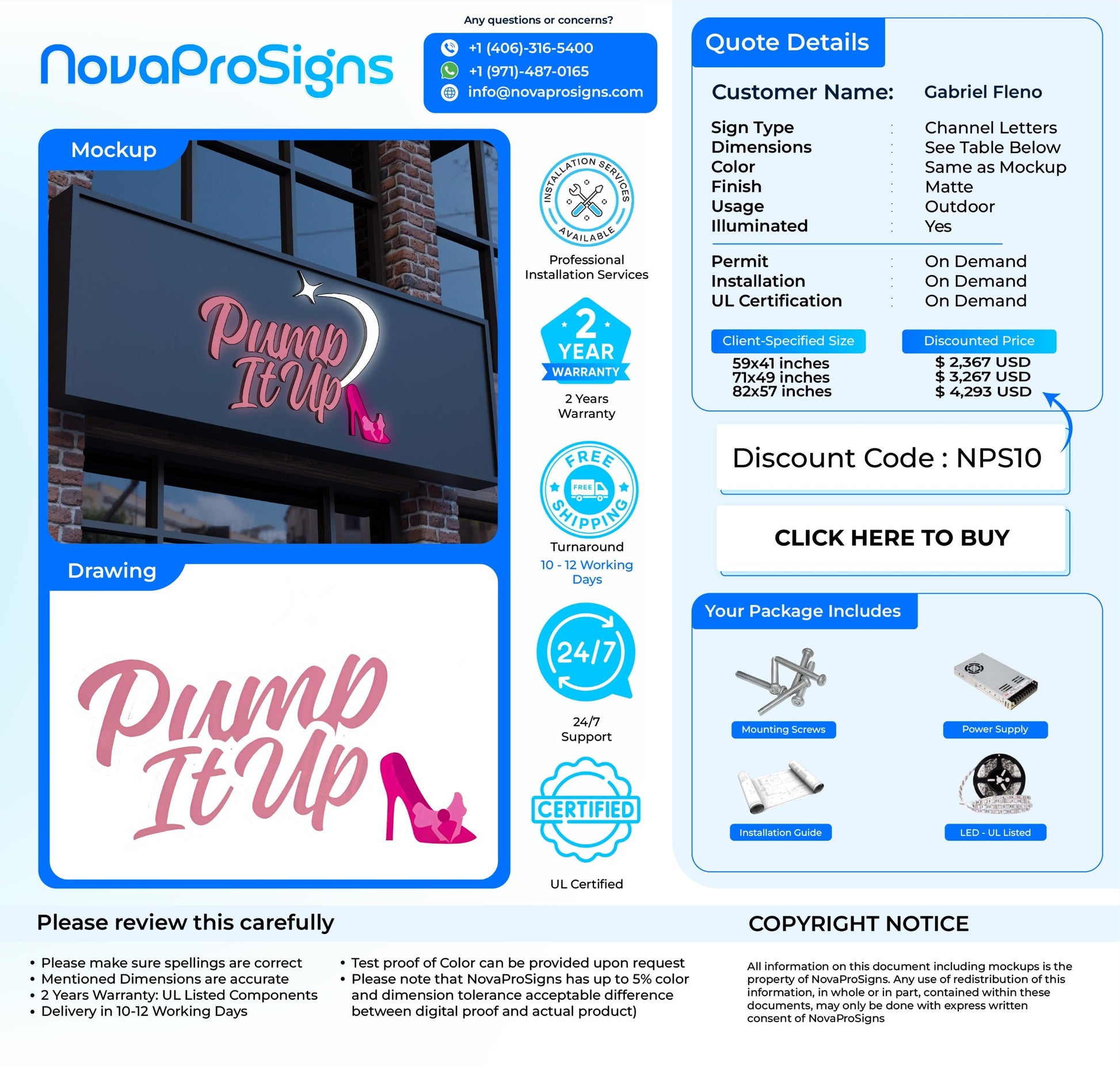 Custom Channel Letter sign for Gabriel Fleno - Nova Pro Signs