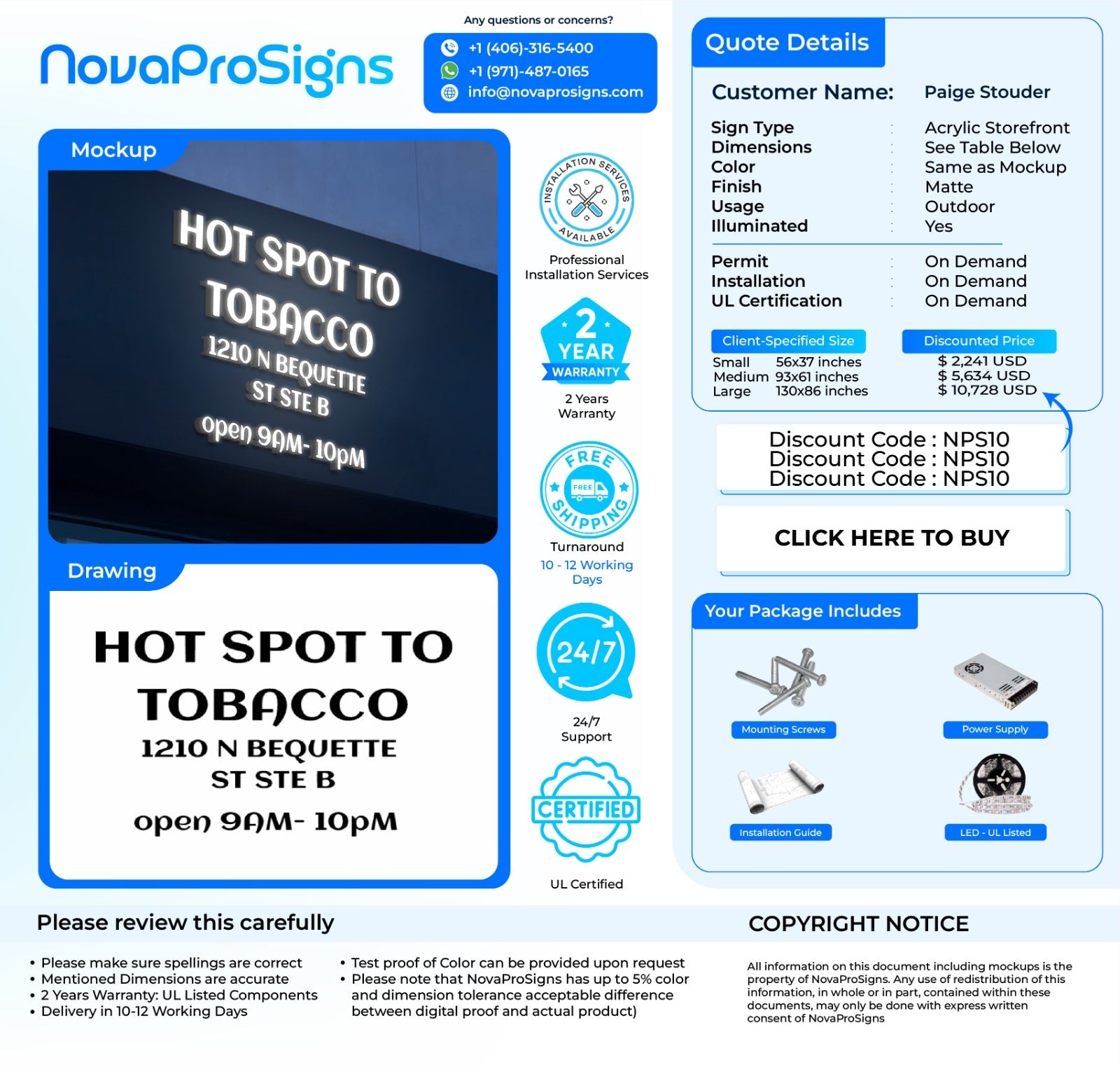 Acrylic Storefront Sign For Paige Stouder - Nova Pro Signs