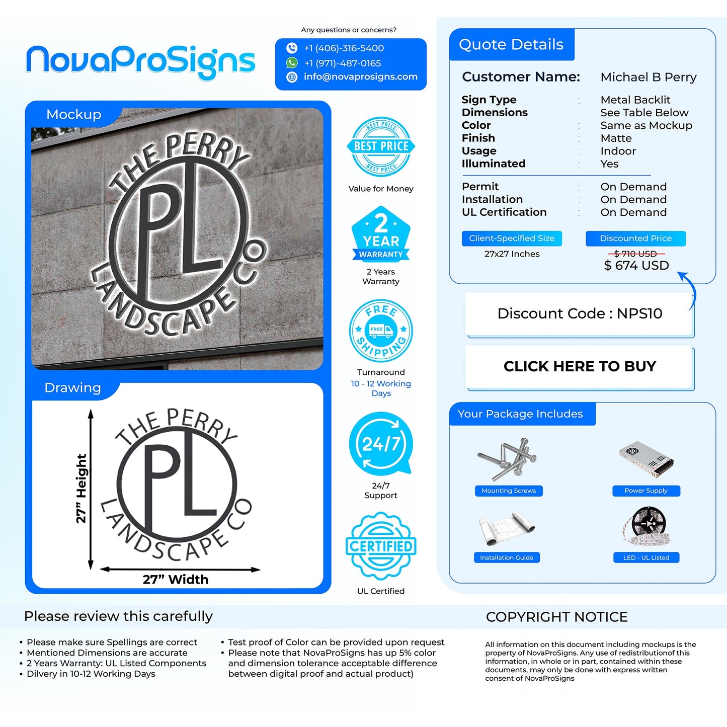 CUSTOM SIGNS FOR Michael B Perry - Nova Pro Signs