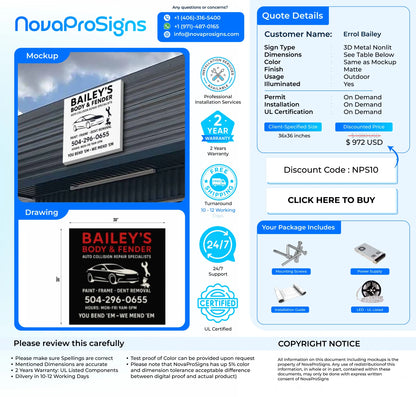 Custom Business Sign For Errol Bradley 36x36 - Nova Pro Signs