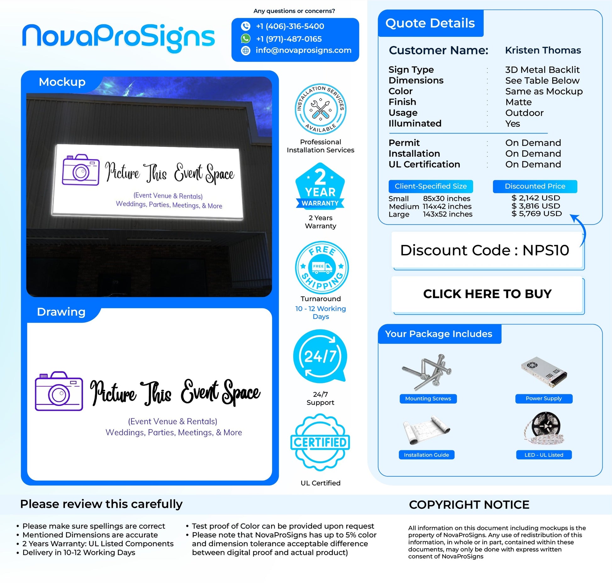 Custom 3D Metal Backlit Sign for Kristen Thomas - Nova Pro Signs