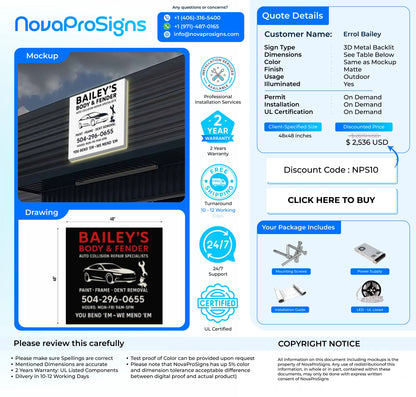 Custom Business Sign For Errol Bradley 48x48 - Nova Pro Signs