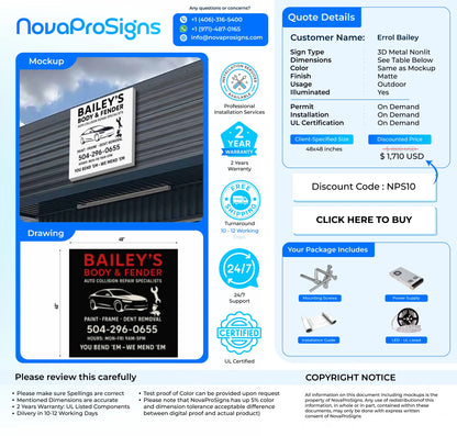 Custom Business Sign For Errol Bradley 48x48 - Nova Pro Signs