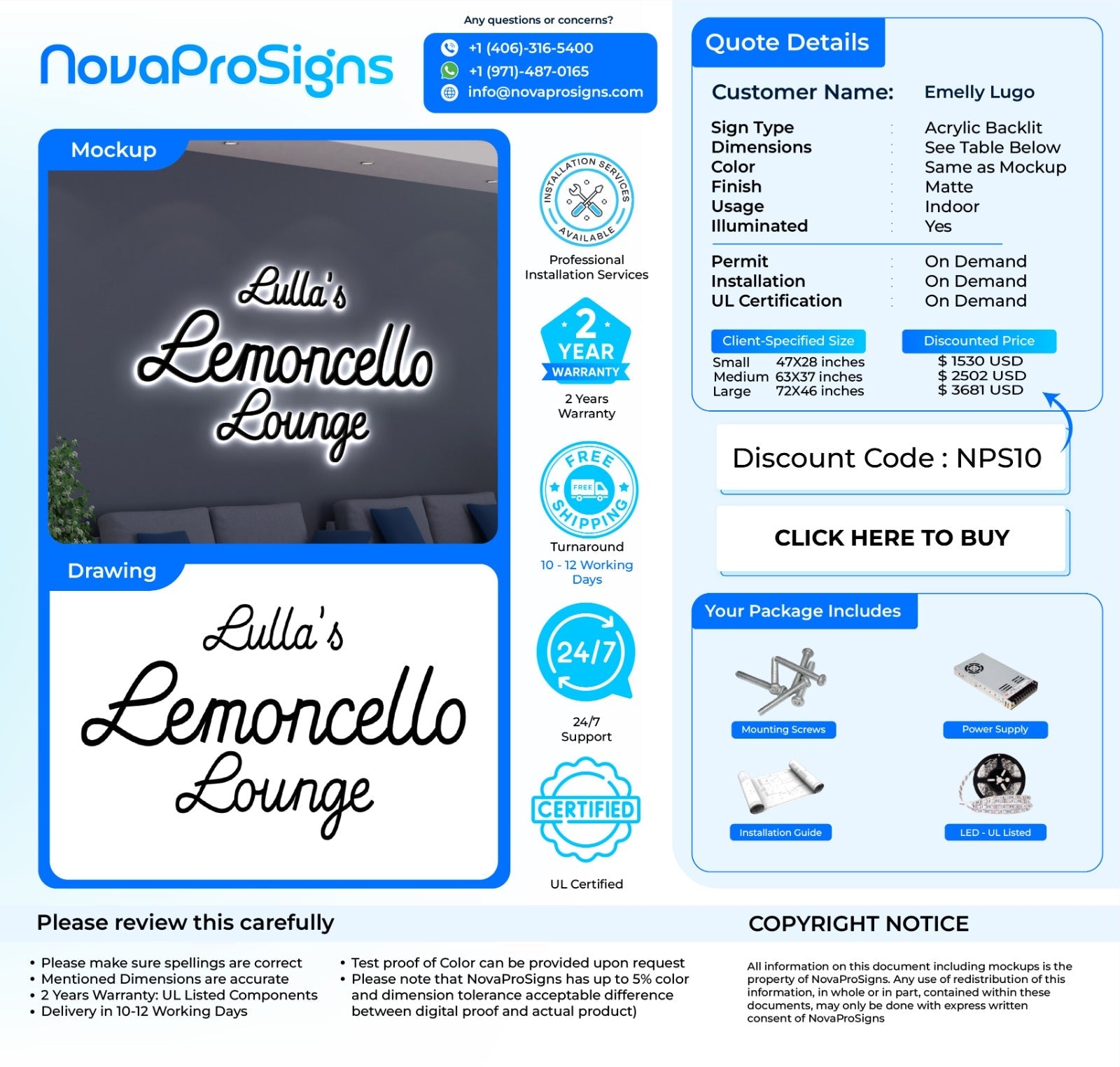 Custom Acrylic Business Sign for Emelly Lugo - Nova Pro Signs