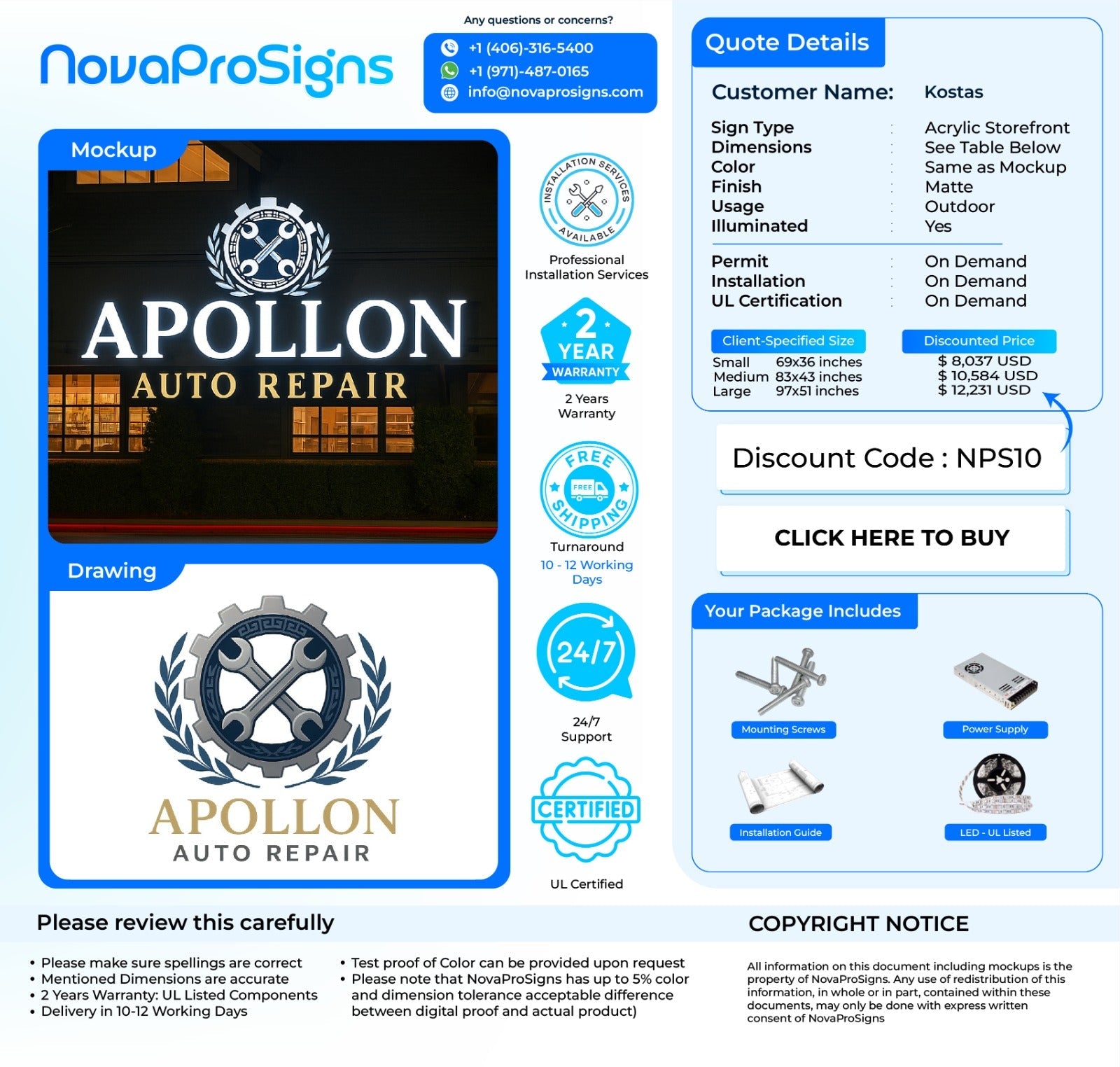 Custom Acrylic Storefront for Kostas Giannokostas - Nova Pro Signs