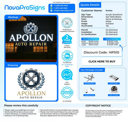 Custom Acrylic Storefront for Kostas Giannokostas - Nova Pro Signs