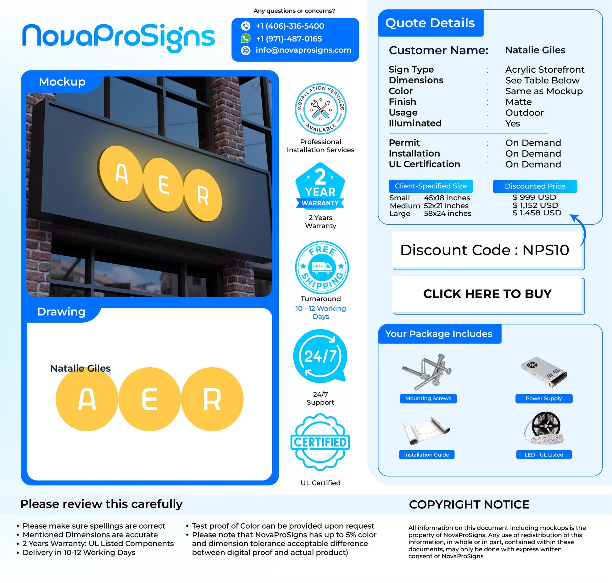 Custom Acrylic Storefront Sign for Natalie Giles - Nova Pro Signs