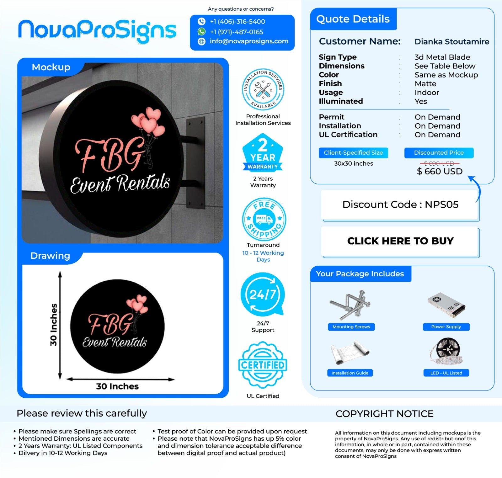 Custom Business Sign For Dianka - Nova Pro Signs