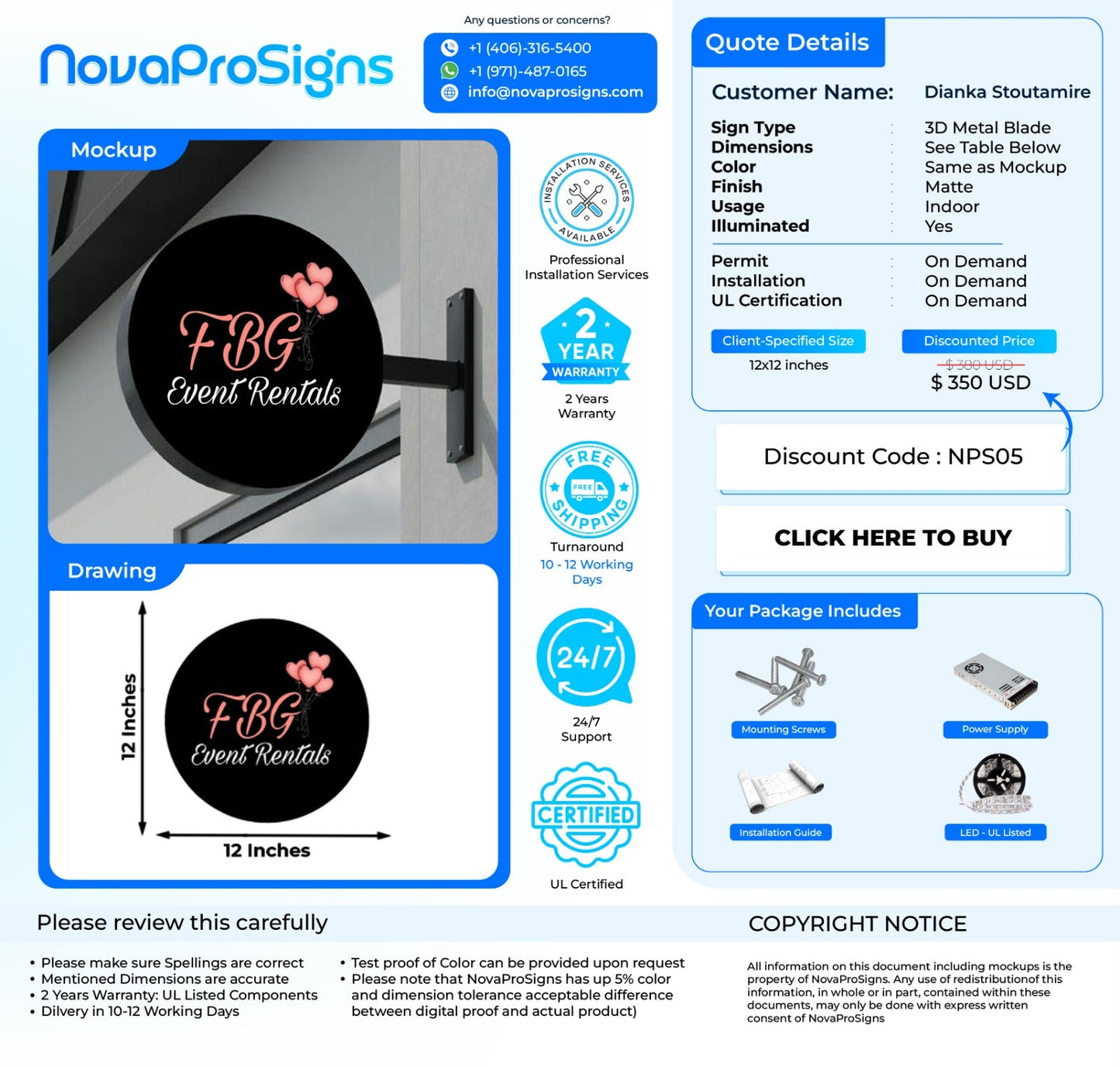 Custom Business Sign For Dianka - Nova Pro Signs