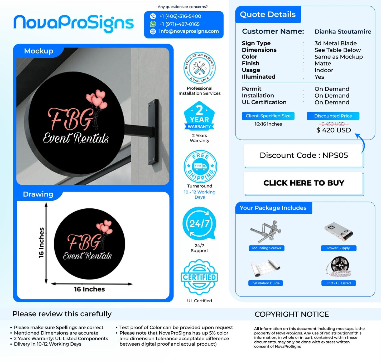 Custom Business Sign For Dianka - Nova Pro Signs