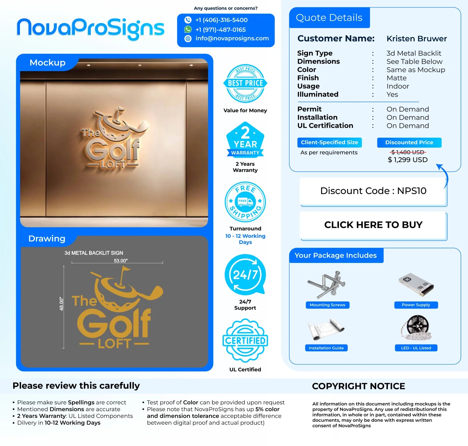 CUSTOM 3D METAL BACK-LIT SIGN FOR Kristen Bruwer - Nova Pro Signs