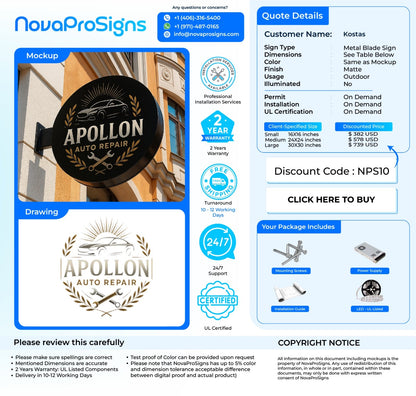 Custom Metal Blade Sign for Kostas Giannokostas - Nova Pro Signs