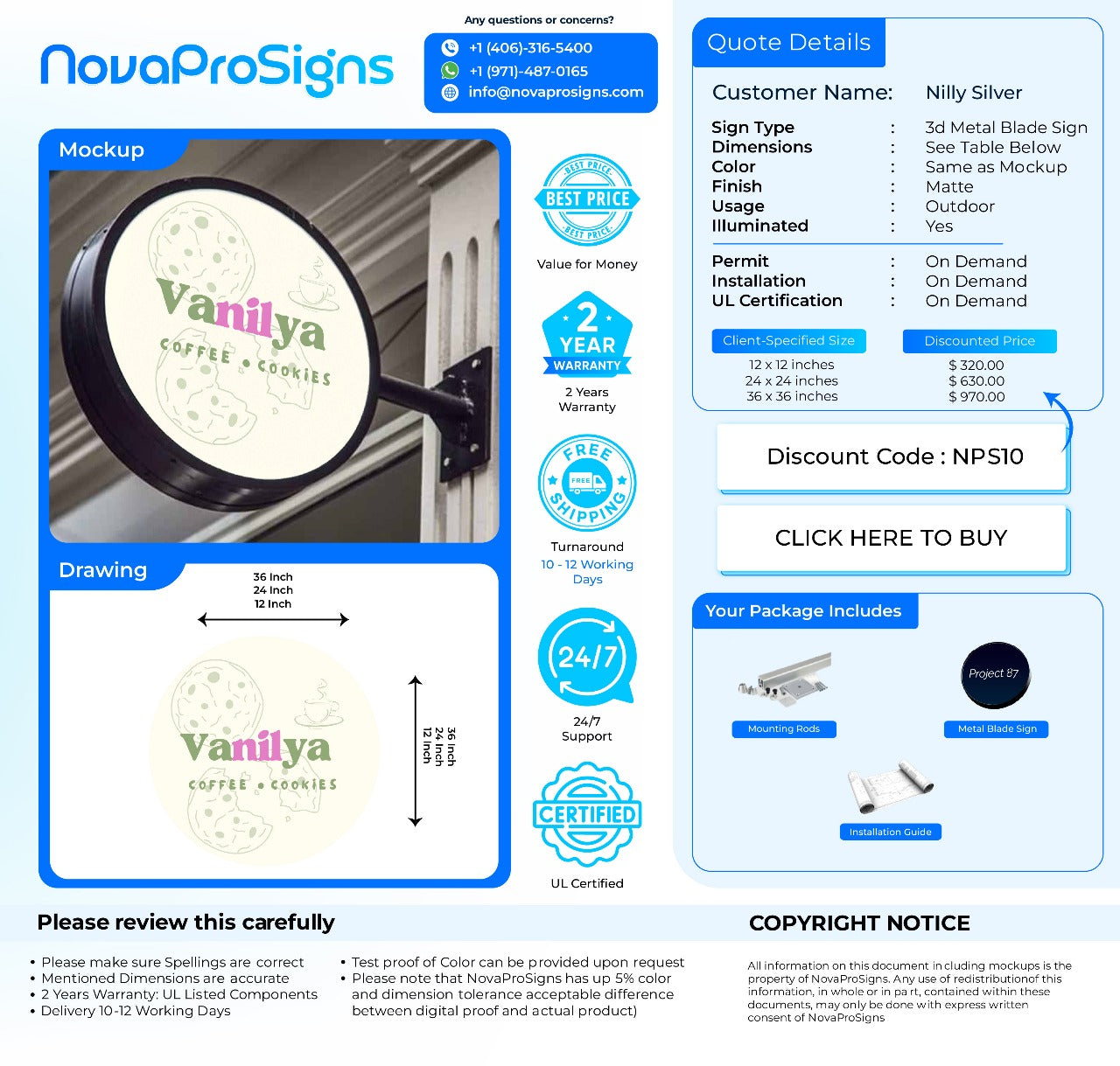 CUSTOM SIGN FOR Nilly Silver - Nova Pro Signs