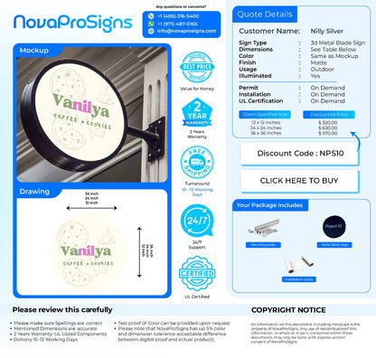 CUSTOM SIGN FOR Nilly Silver - Nova Pro Signs