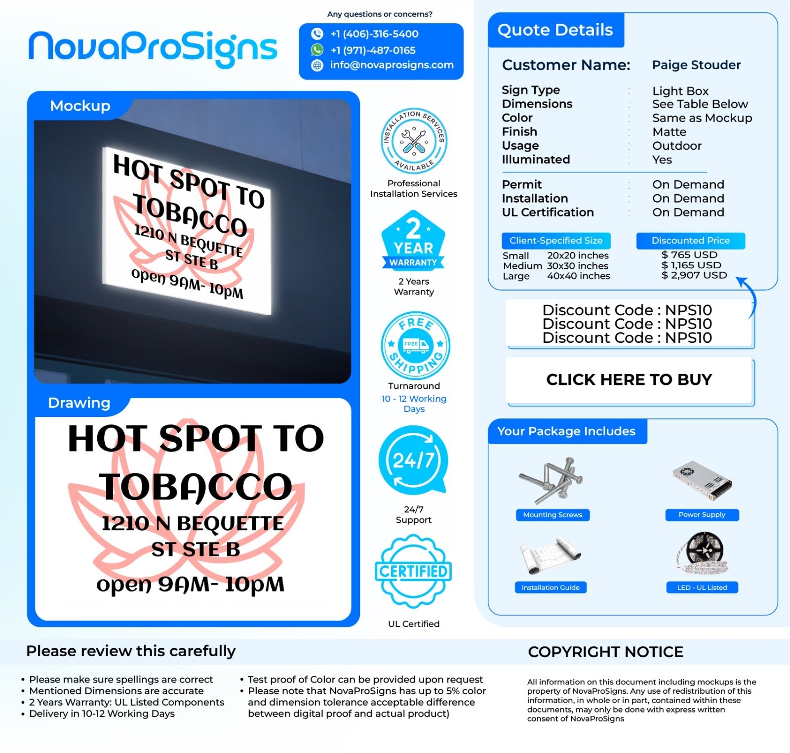 Custom Lightbox Sign For Paige Stouder - Nova Pro Signs