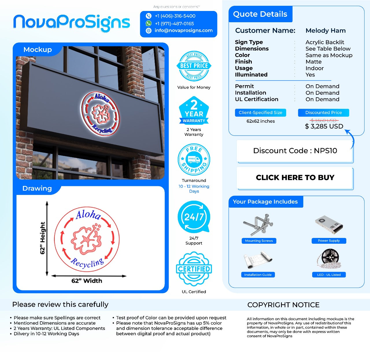 Custom Business Sign For Melody Ham - Nova Pro Signs