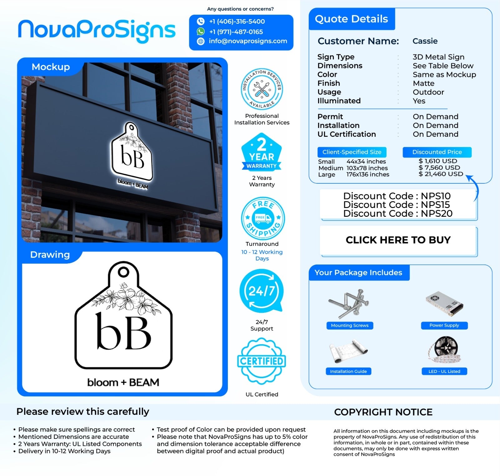 Custom 3D Metal Sign For Cassie - Nova Pro Signs