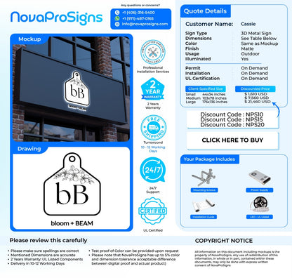 Custom 3D Metal Sign For Cassie - Nova Pro Signs