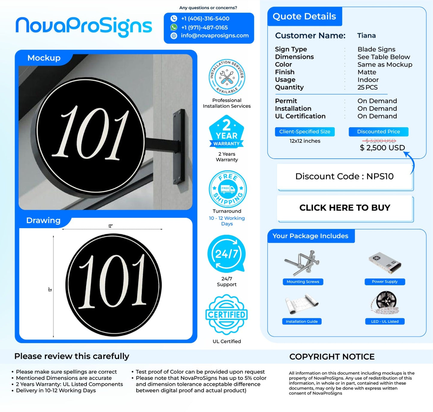 Custom Blade Signs For Tiana - Nova Pro Signs