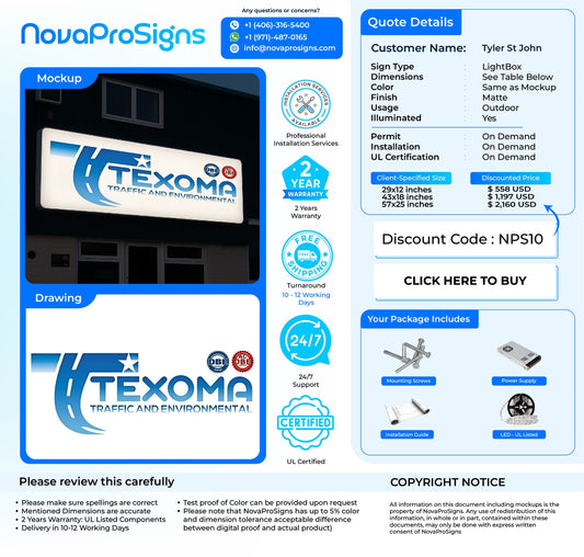 Custom Lightbox Sign for Tyler St John - Nova Pro Signs