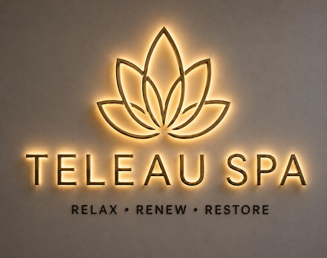 Script halo lit metal letters for a business wall