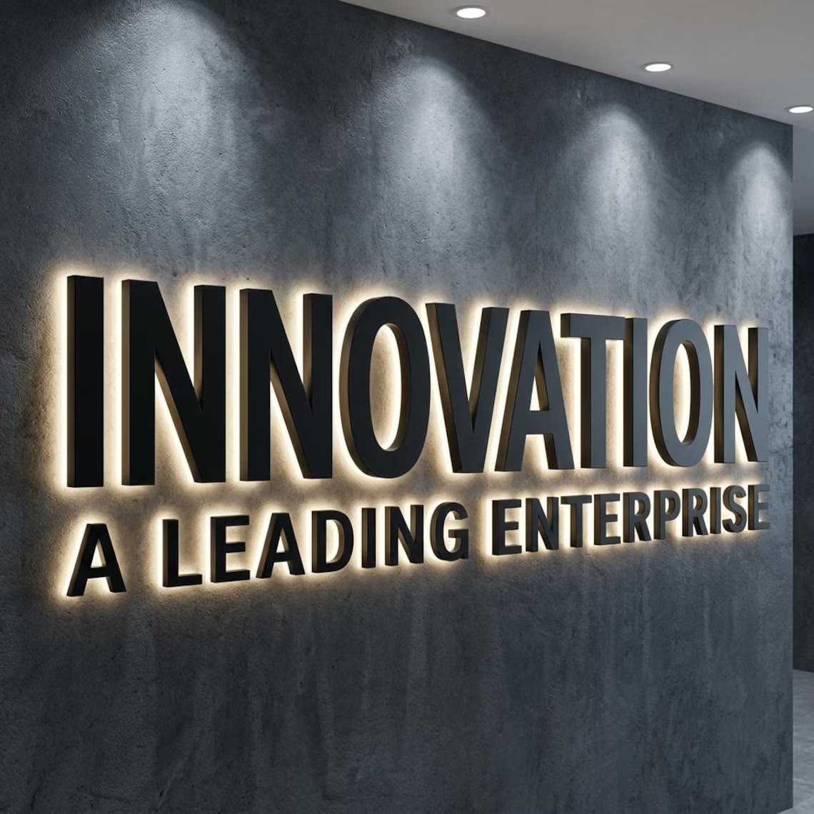 Halo backlit metal letters in a business reception