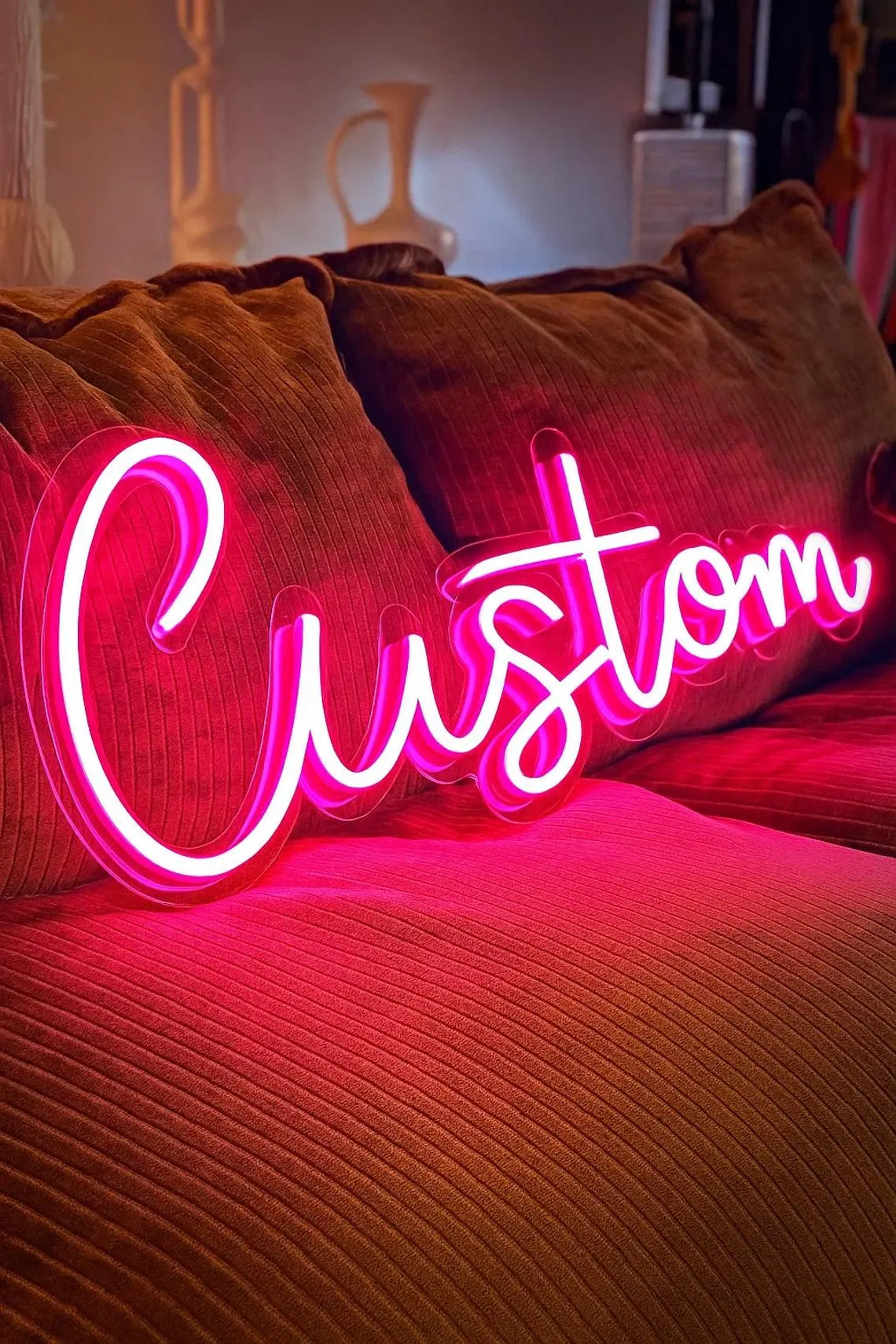 Custom pink LED neon script sign