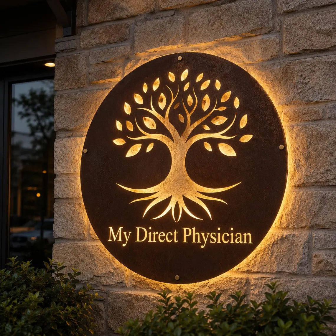 Round backlit metal panel business sign