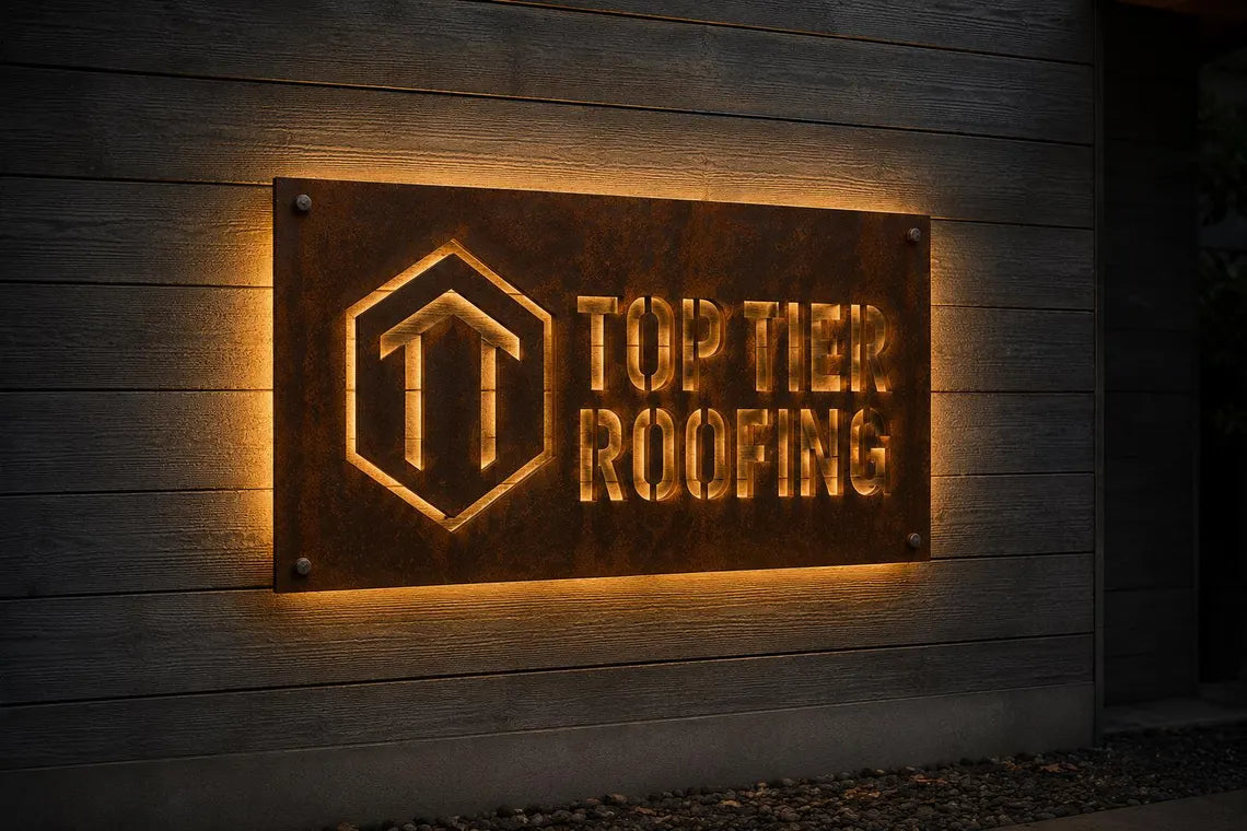 Exterior panel sign mounted on a building